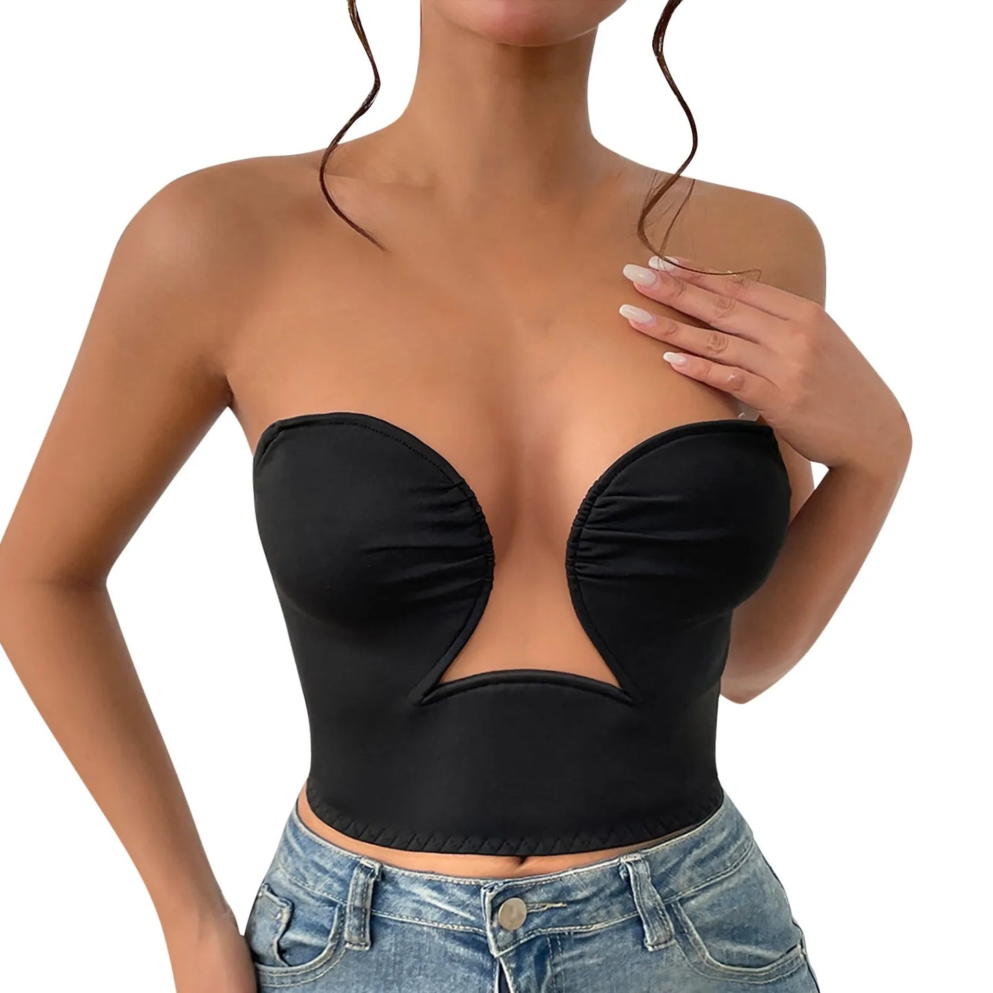Strapless U-Shaped Invisible Adhesive Plunge Bra Women Reusable Strapless Backless Breast Lifting Push Up Dress Underwear