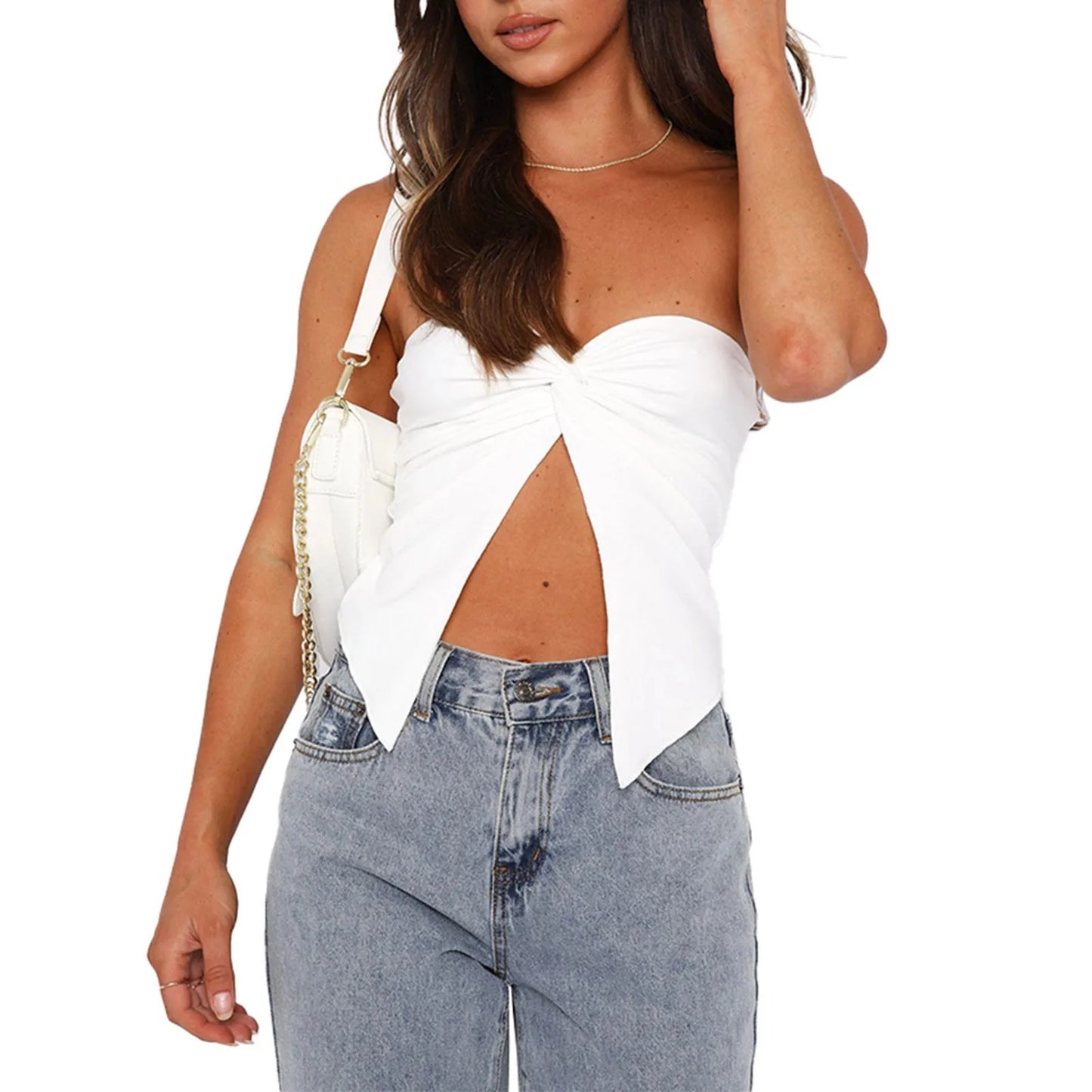 Ruched Strapless Bandeau Crop Top – Casual Backless Tube Top for Women