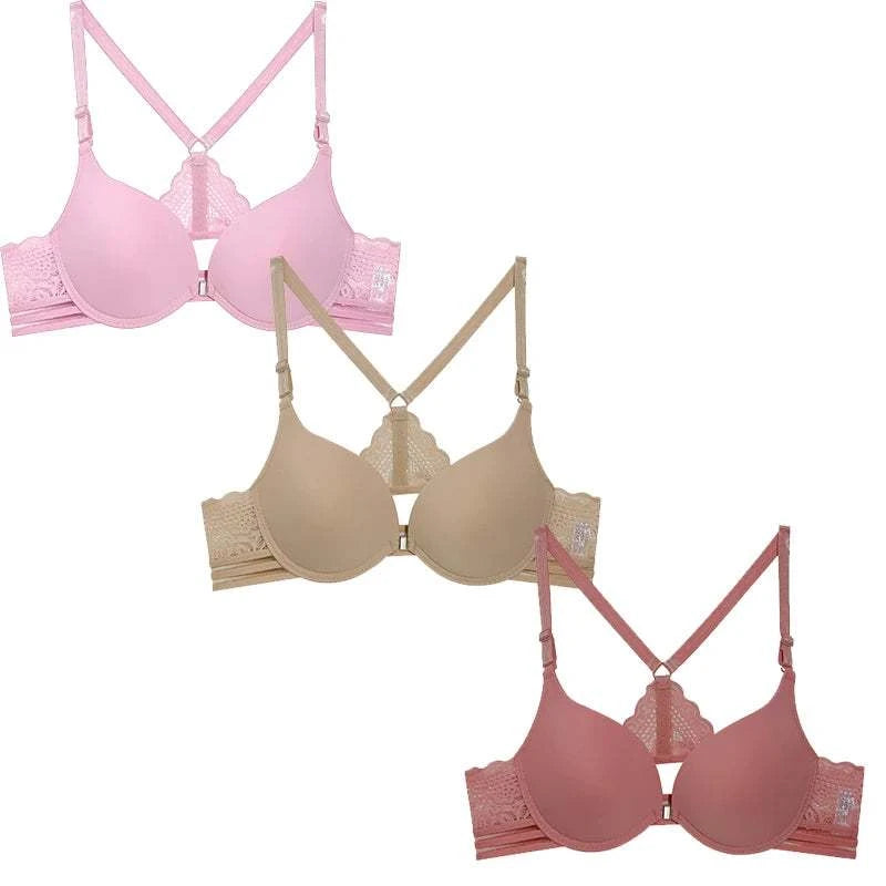 3Pcs Front buckle Sexy Bra Beautiful Back Gathered Lingerie Lace Bra Small Chest Adjustable Bra Women's Upper Support Lingerie