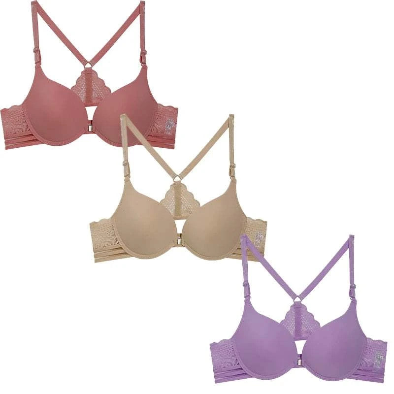 3Pcs Front buckle Sexy Bra Beautiful Back Gathered Lingerie Lace Bra Small Chest Adjustable Bra Women's Upper Support Lingerie