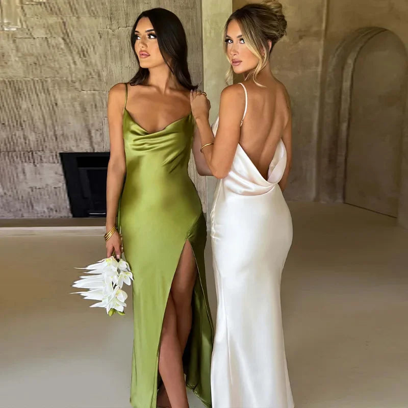 Summer Backless Slim Fit Slit Suspender Dress