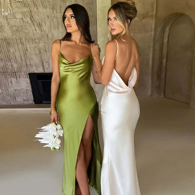 Summer Backless Slim Fit Slit Suspender Dress