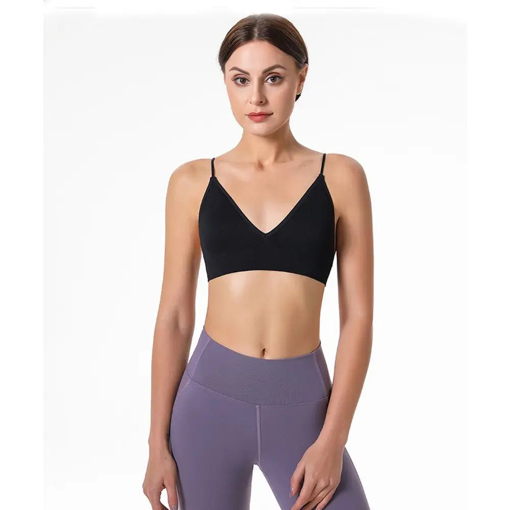 Thin Boneless Push Up Seamless Deep V  Bralettes Women Crop Top Fitness Yoga Top Sports Bra