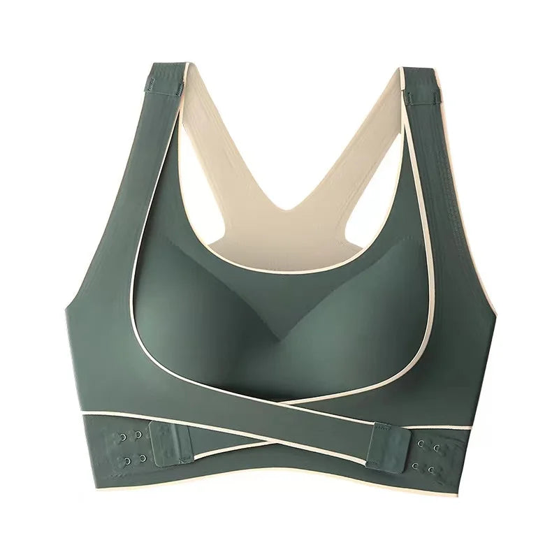 Plus-Size Front-Closure Seamless Wireless Sports Bra – Adjustable Thin Cup with Gathered Beautiful Back Support