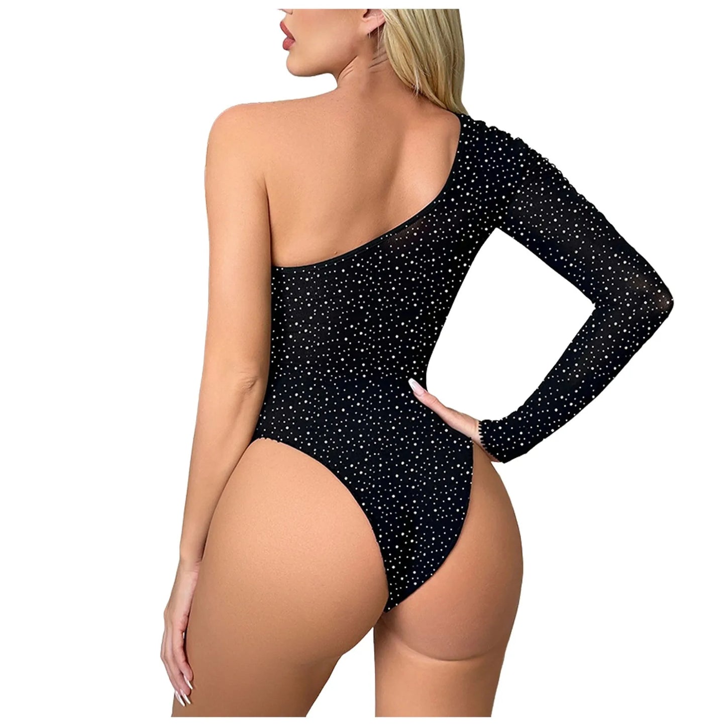 Women's Sexy Mesh Clothes Erotic Lingerie Hot Drilling Long Sleeved Corset Package Hip Erotic Women's Sexy Lace Underwear Set