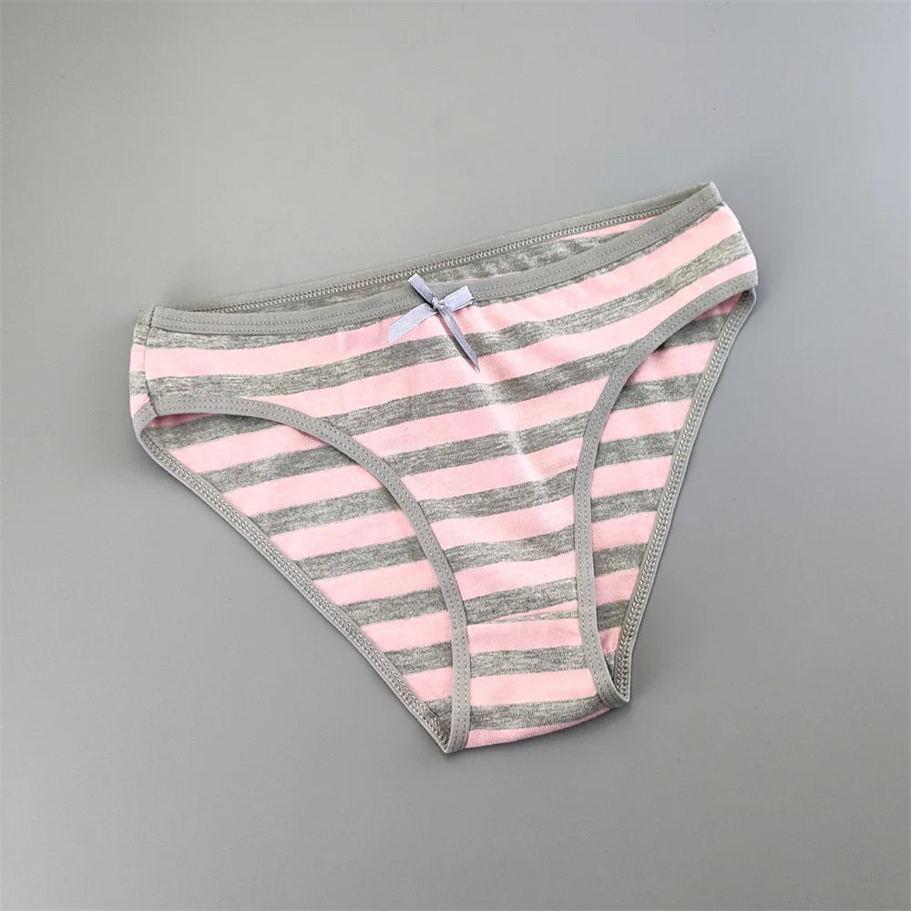 6PCS Women Cute Sexy Stripe Cotton Underwear Panties Bow Bikini Brief Lovely Girls Cotton Lingerie M/L/XL