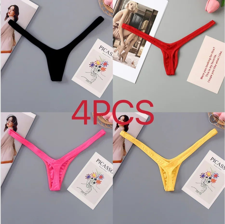 2/4pcs New Deep V Thong Women's Breathable  Line Sexy Hot Waist Mini Panties Bikini Bottom Thongs Female Panty Women Underwear