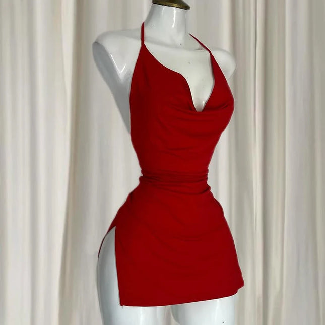 Sexy Lingerie Passion Temptation Suspender Nightdress Skirt Y2k Retro Street V Neck Slit Back Suspender Backless Evening Dress