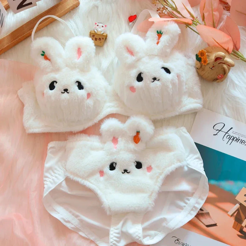 A New Plush Lingerie for Girls, A Cute Japanese-style Bra with A Rabbit and No Steel Hoop