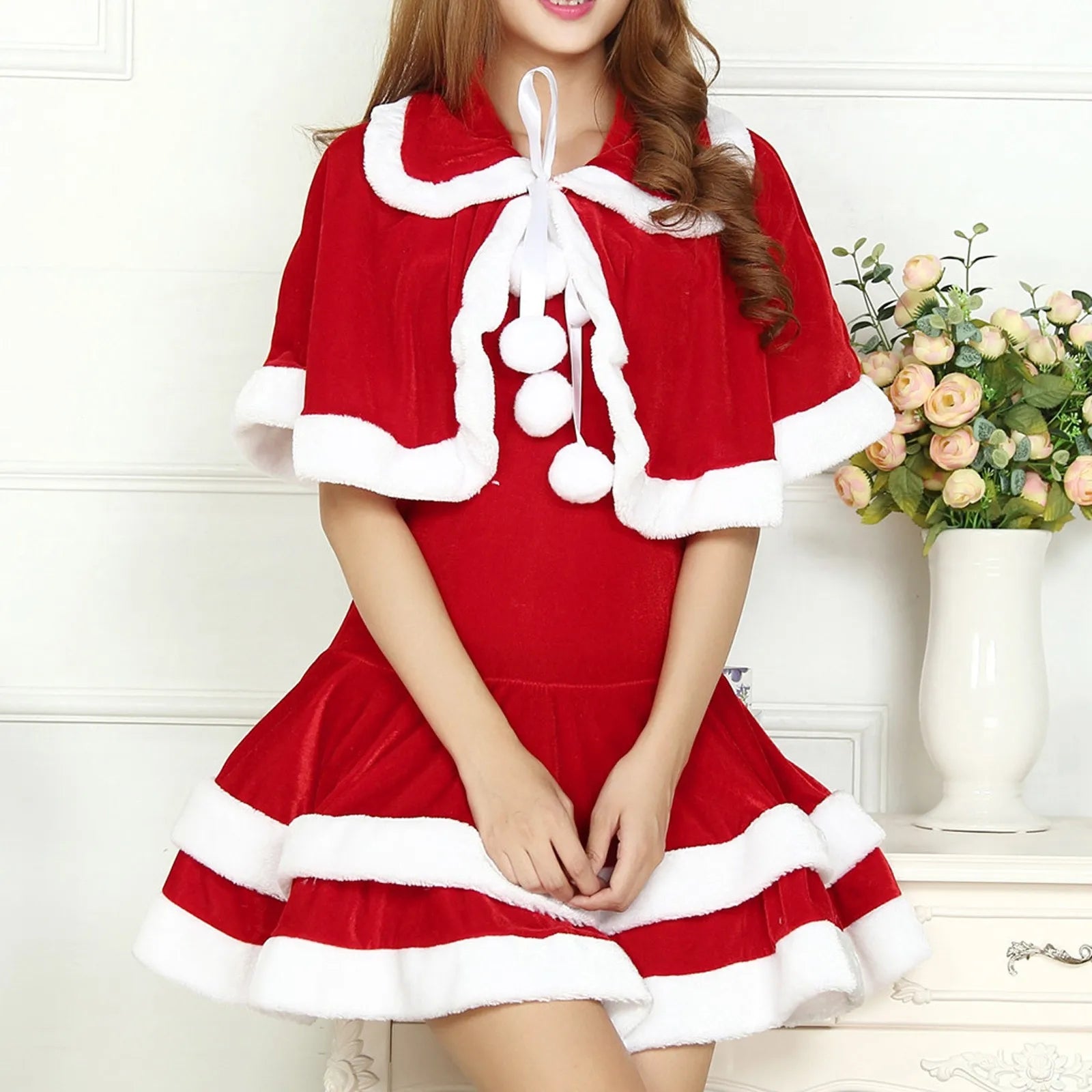 Christmas Lingerie Woman Women'S Cosplay 3pc Lingerie Set Hat Wrap Dress Three Piece Outfit Christmas Day Lingeries Sexy Hot