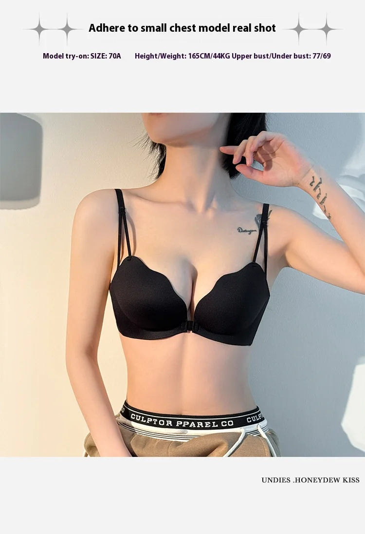 New Front Buckle Beautiful Back Underwear Women's Small Breasts Gathered Integrated Non-wired Breathable Non-marking Bra