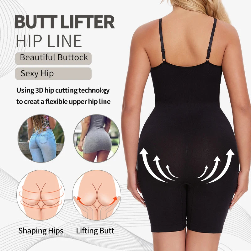 Seamless Tank Bodysuit Shapewear – Full-Body Slimming with Tummy Control, Anti-Chafing Shorts & Butt Lifter Waist Trainer