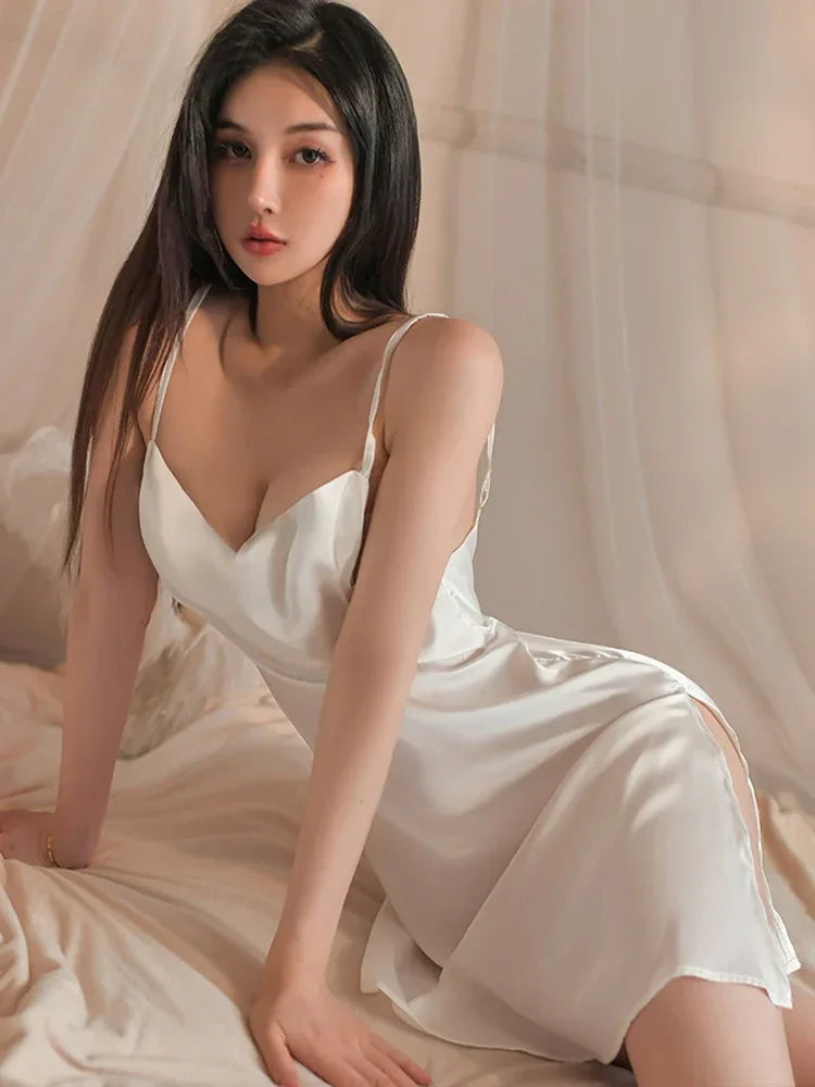 Sexy Lingerie Underwear Hollow Out Skirt Side High Fork Nightdress Pajama Dress Set Exotic Nightgown For Women Erotic Fun Dress