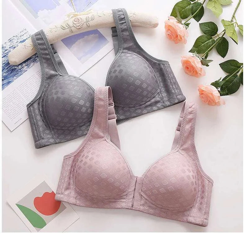 FallSweet Plus Size Front Closure Bra for Women, Seamless Wireless Push Up Bralette, Plaid Print Lingerie Comfortable Brassiere