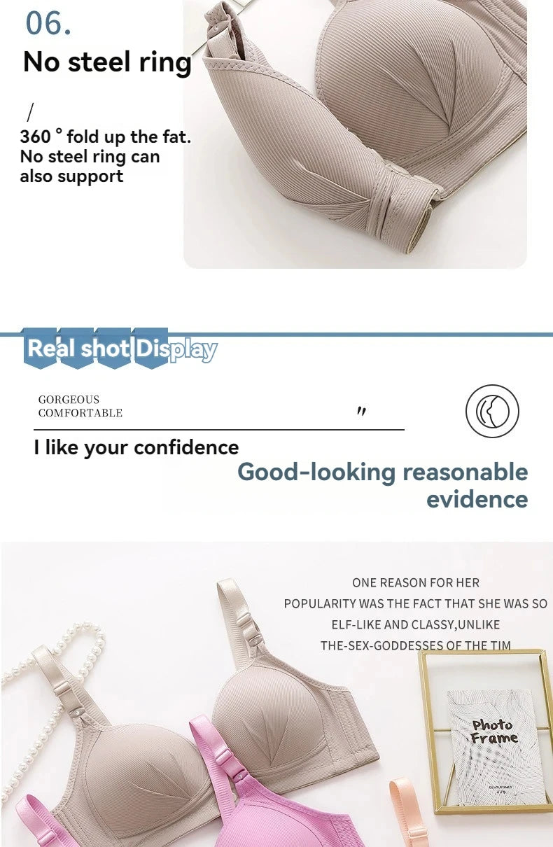 Plus-Size Front-Closure Push-Up Bra for Mature Women – Adjustable Thin Cups, Breathable Comfort Underwear