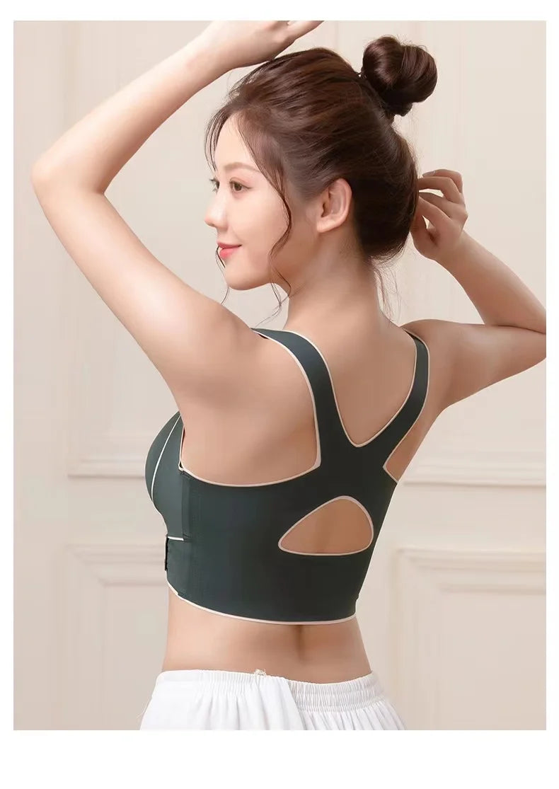 Plus-Size Front-Closure Seamless Wireless Sports Bra – Adjustable Thin Cup with Gathered Beautiful Back Support