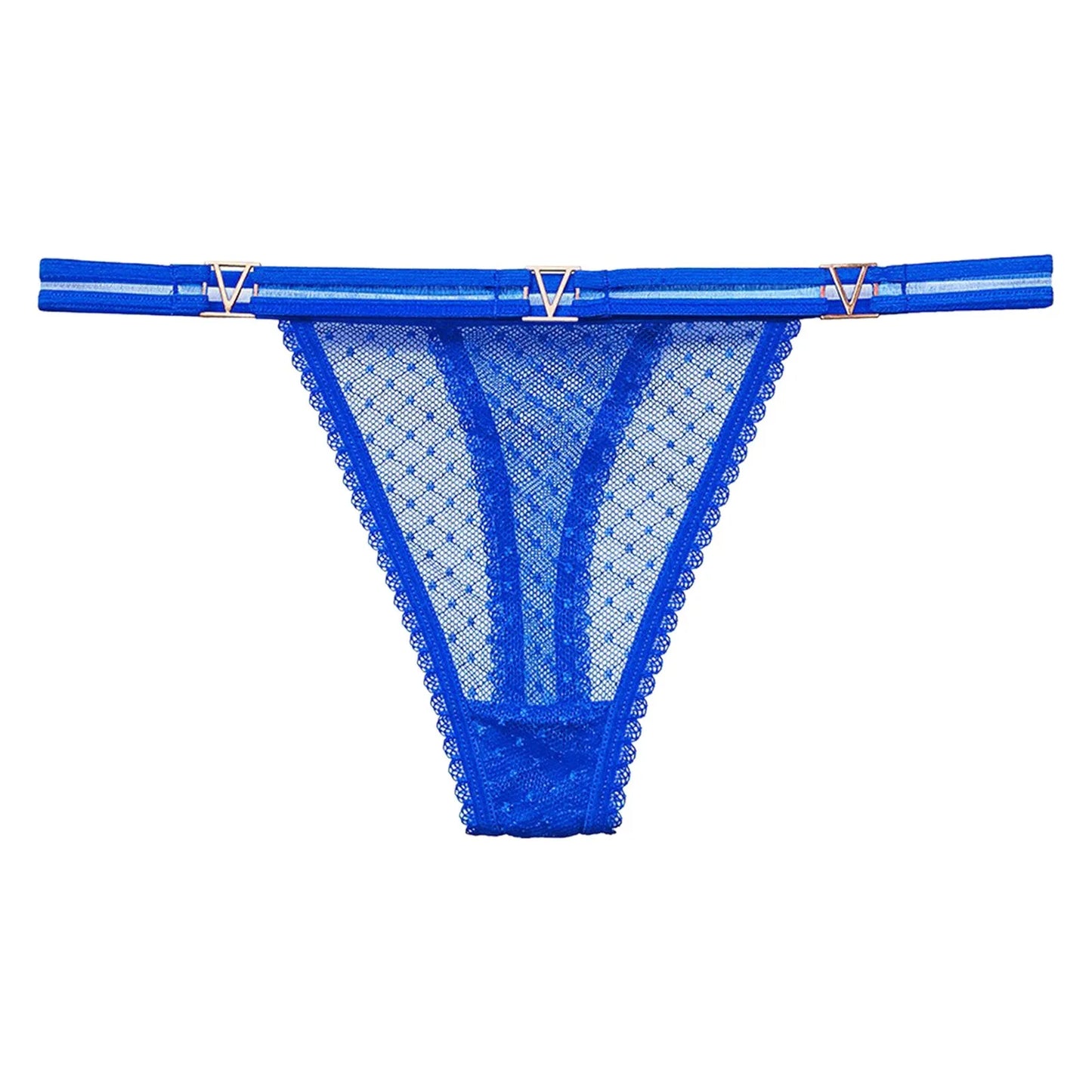 Seamless Hipster Mesh Thong – Low Waist Multi-Color G-String with Lace & Metal Buckles for Women
