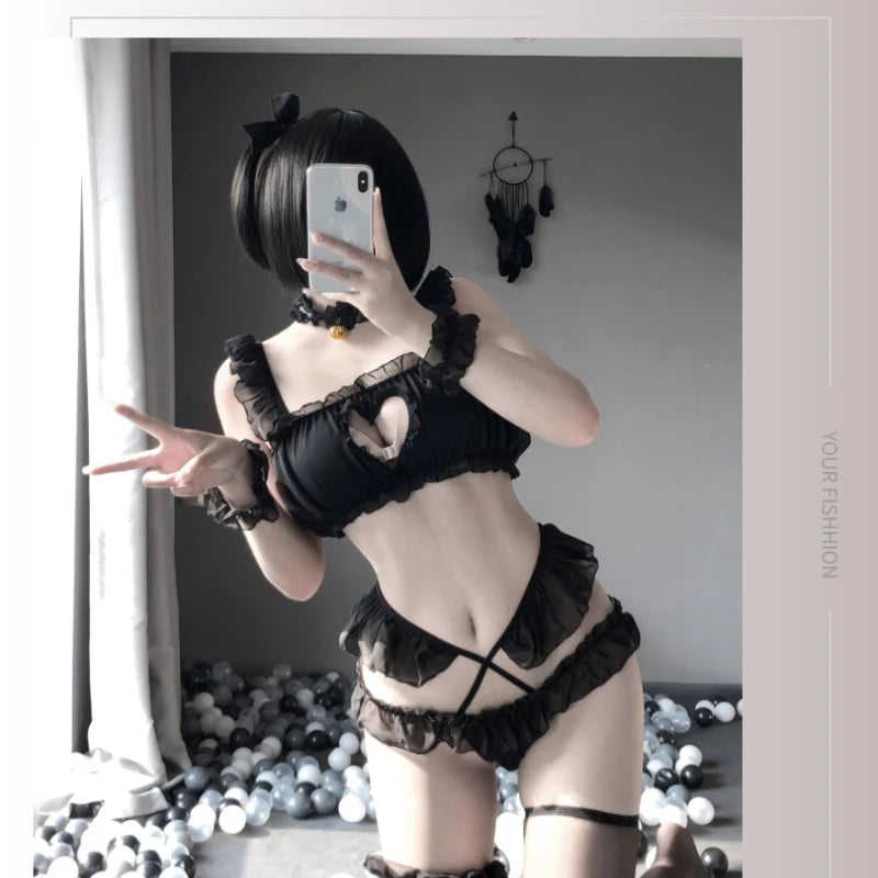 Hot Cute Anime Cow Cosplay Exotic Costume Japanese Style Bikini Lingerie Set for Role Play Night Sleepwear Clubwear Maid Uniform