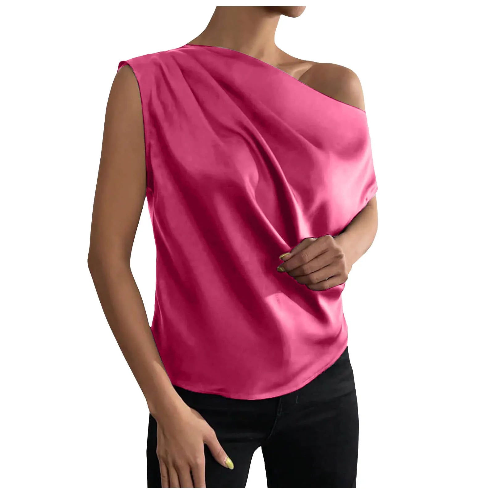 Summer Camisole Tanks For Women Women Silk Satin Casual Sleeveless U Neck Tank Top Summer Curved Hem Lightweight Ropa De Mujer