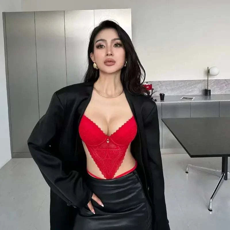 Sexy Lace Bodysuit - Deep V Neck Shaping Underwear for Small Bust, Lightweight Close-Fitting One-Piece Hollow Lingerie