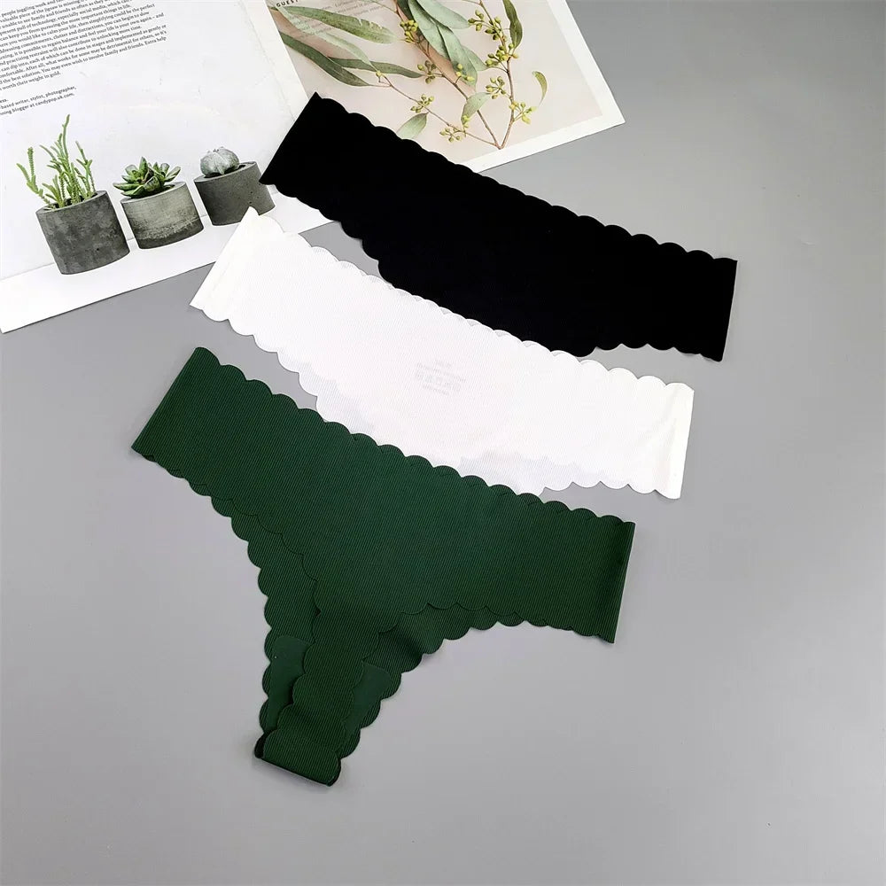 3 Pieces Seamless Thong Panties Pack Women Invisible Thread Ice Silk Sexy G-string Underwear Bikini Brief Plus Size