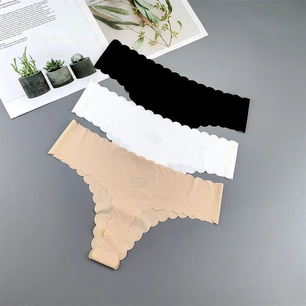3 Pieces Seamless Thong Panties Pack Women Invisible Thread Ice Silk Sexy G-string Underwear Bikini Brief Plus Size