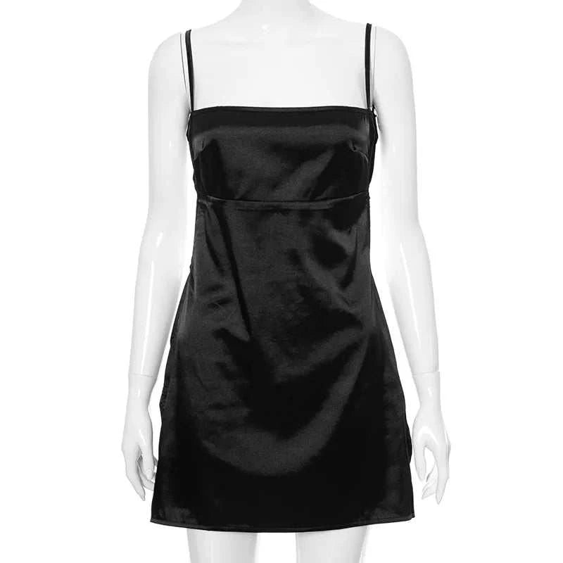 Sexy Satin Slip Backless Mini Dress Fashion Pajamas Women Summer Slit Bandage Elegant Dresses Home Casual Soft Nightdress Gothic