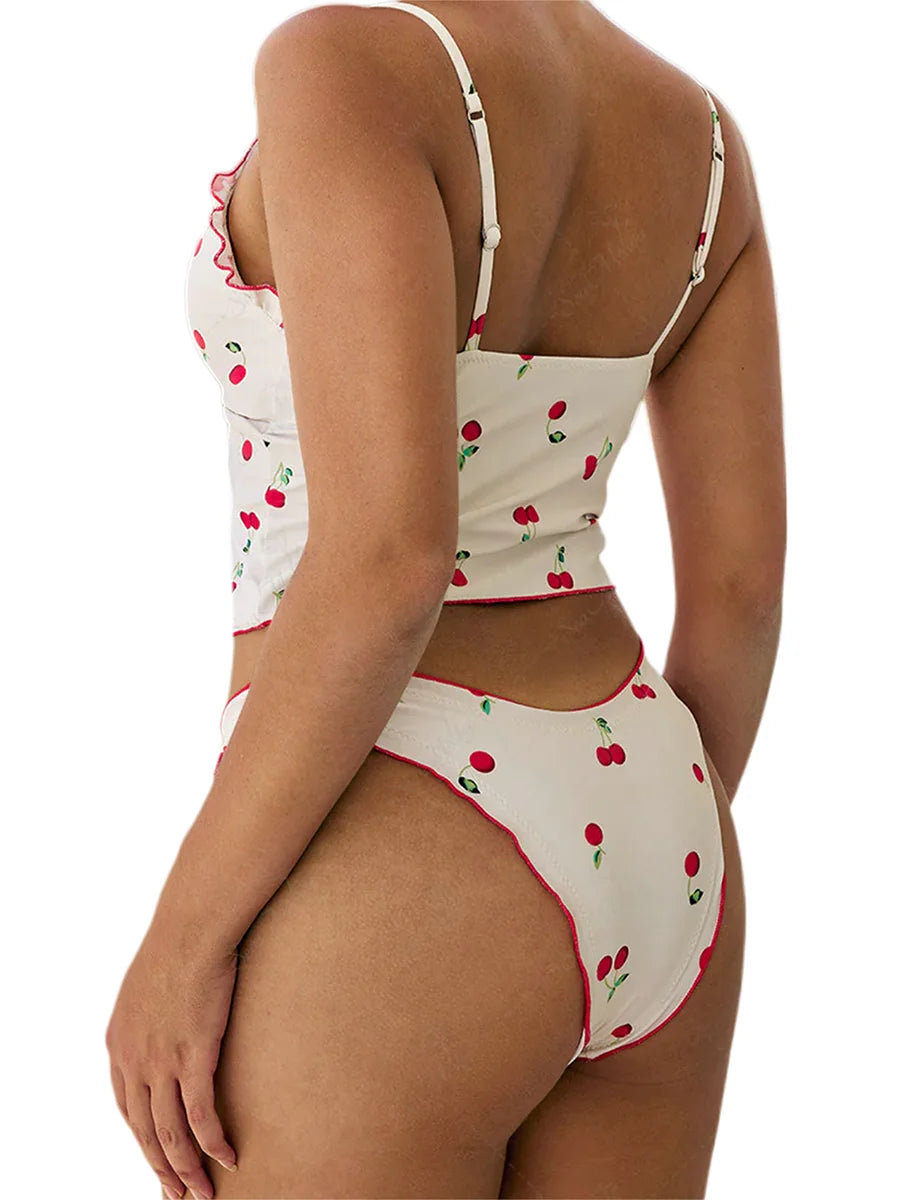 Floral Print Ruffle Off-Shoulder Bikini Top – Tie Front Sleeveless Swimsuit Crop for Women (Top Only)