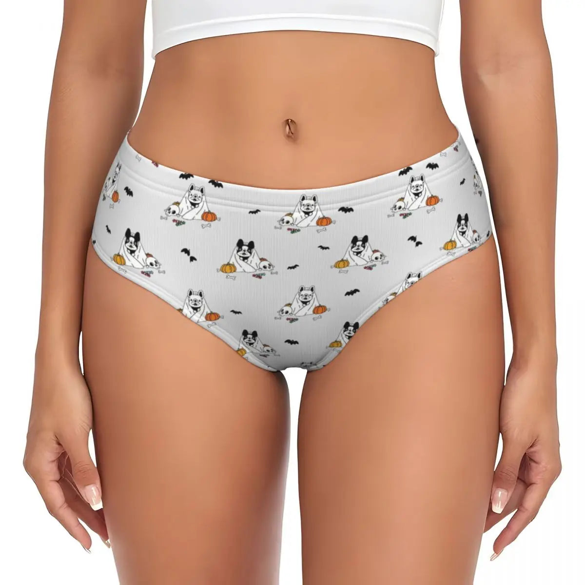 Custom Womens French Bulldog Christmas Santa Claus Brief Panties Female Stretch Underwear Underpants