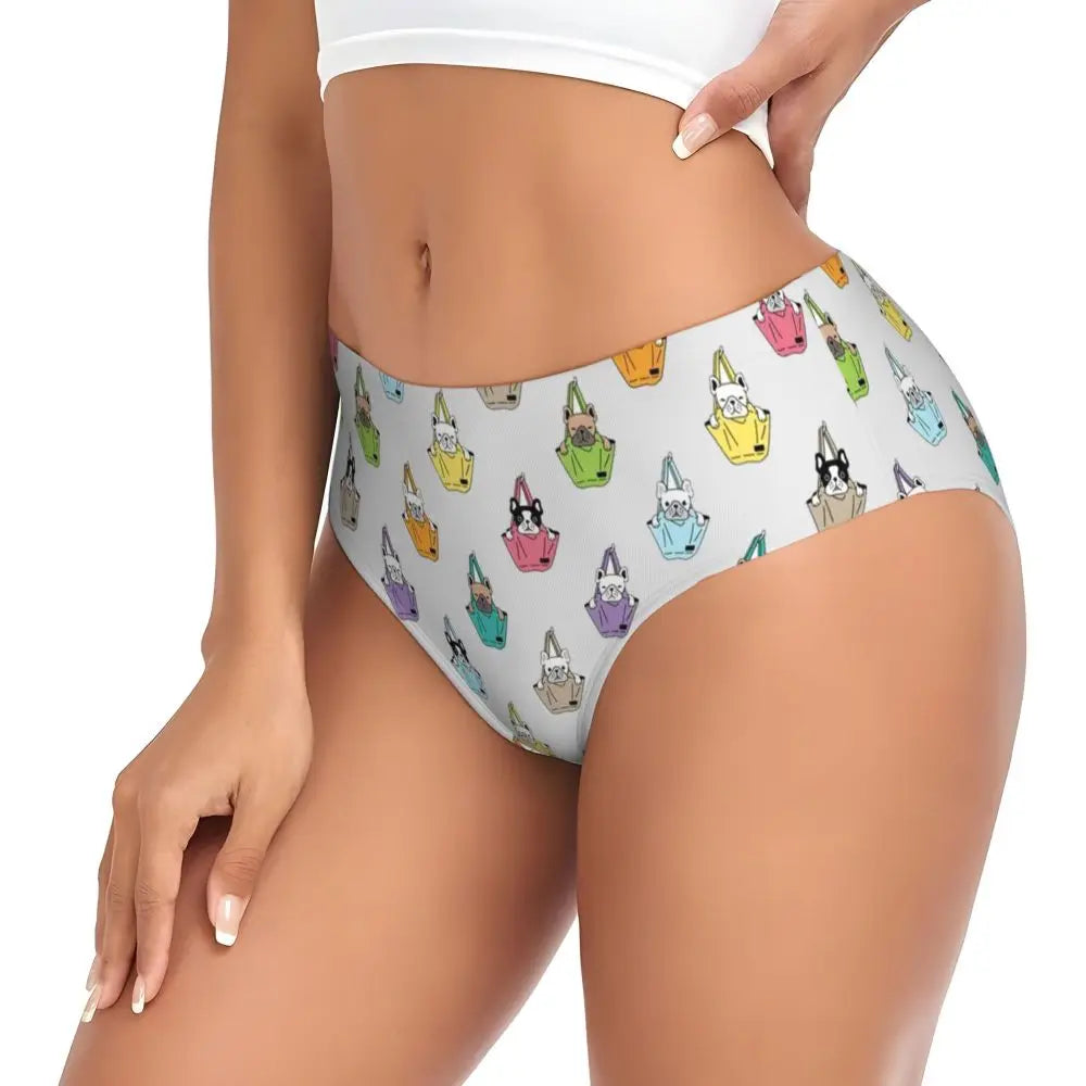 Custom Womens French Bulldog Christmas Santa Claus Brief Panties Female Stretch Underwear Underpants