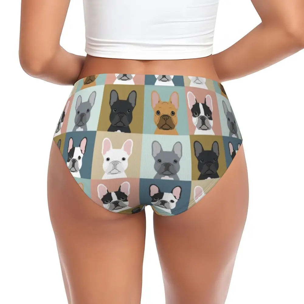 Custom Womens French Bulldog Christmas Santa Claus Brief Panties Female Stretch Underwear Underpants