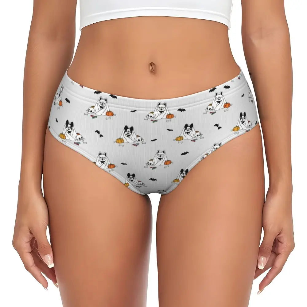 Custom Womens French Bulldog Christmas Santa Claus Brief Panties Female Stretch Underwear Underpants