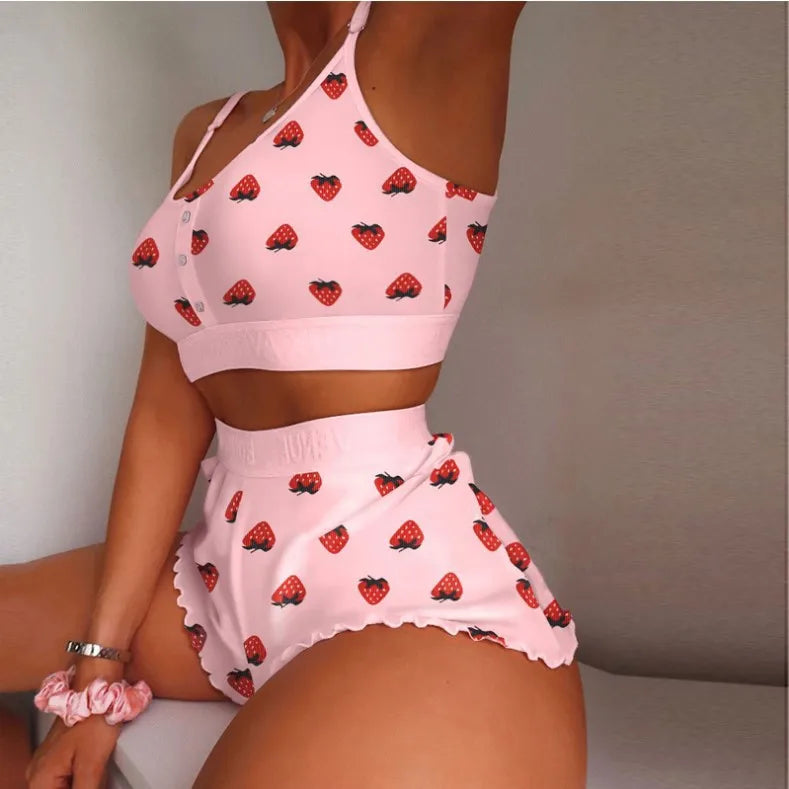 Women’s 2-Piece Printed Camisole & Shorts Pajama Set – Sexy Loungewear Nightwear