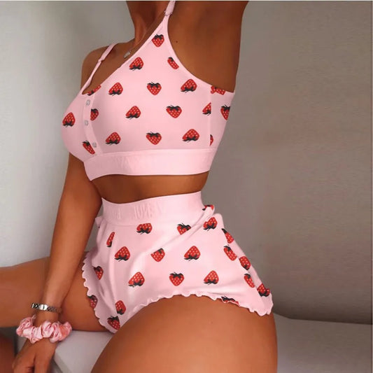 Women’s 2-Piece Printed Camisole & Shorts Pajama Set – Sexy Loungewear Nightwear