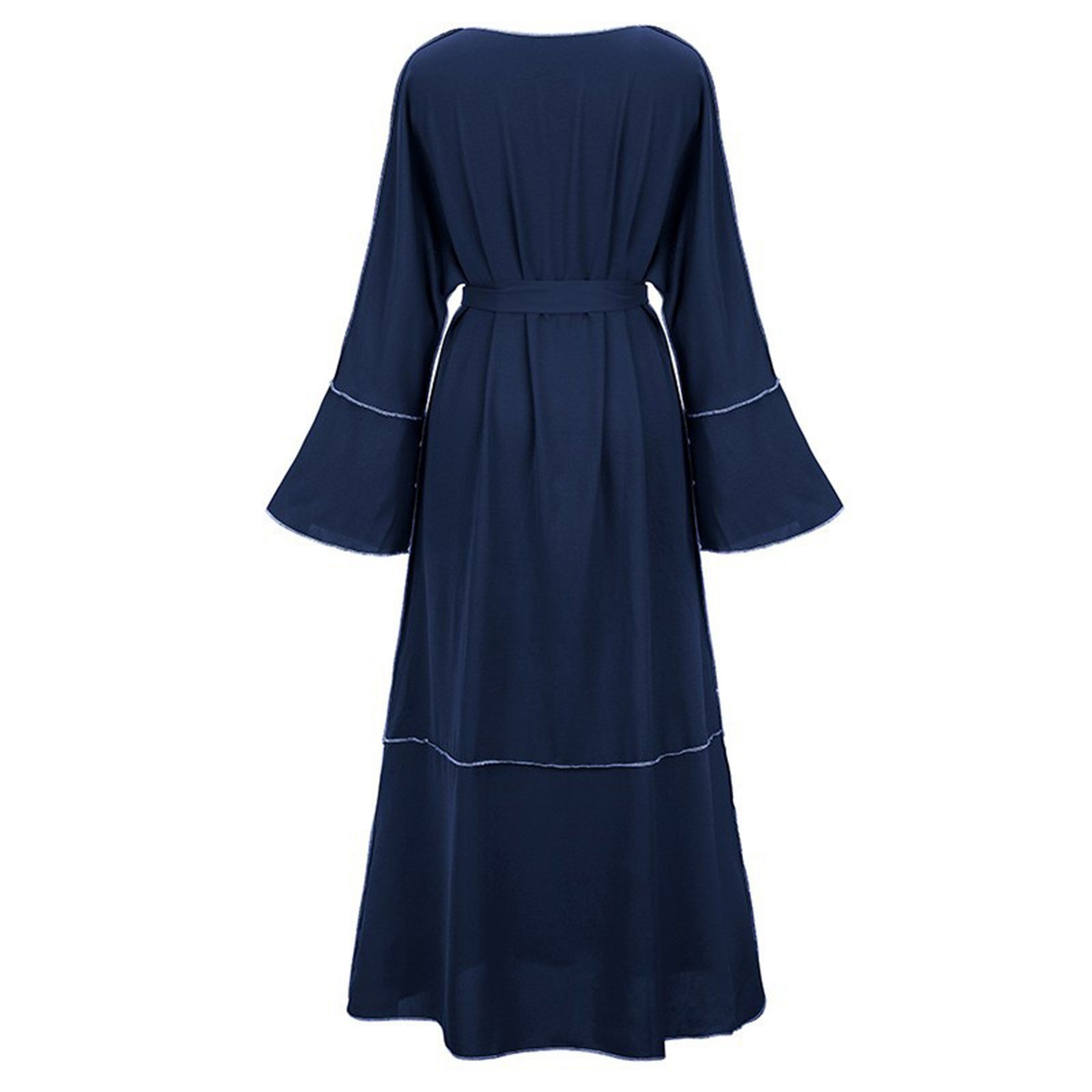 2024 Lace-Up V-Neck Flare-Sleeve Abaya – Long Muslim Hijab Dress