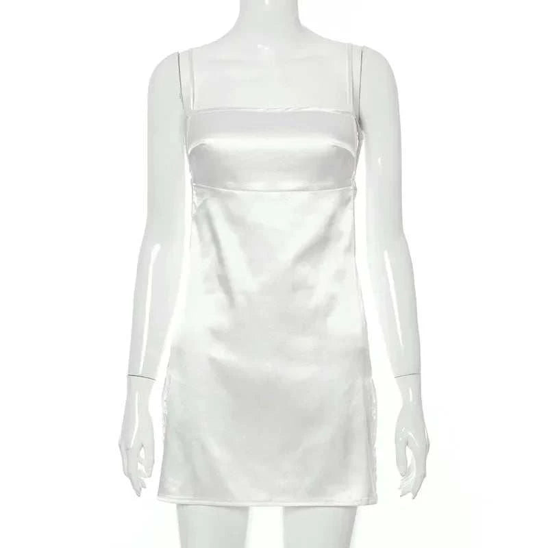 Sexy Satin Slip Backless Mini Dress Fashion Pajamas Women Summer Slit Bandage Elegant Dresses Home Casual Soft Nightdress Gothic