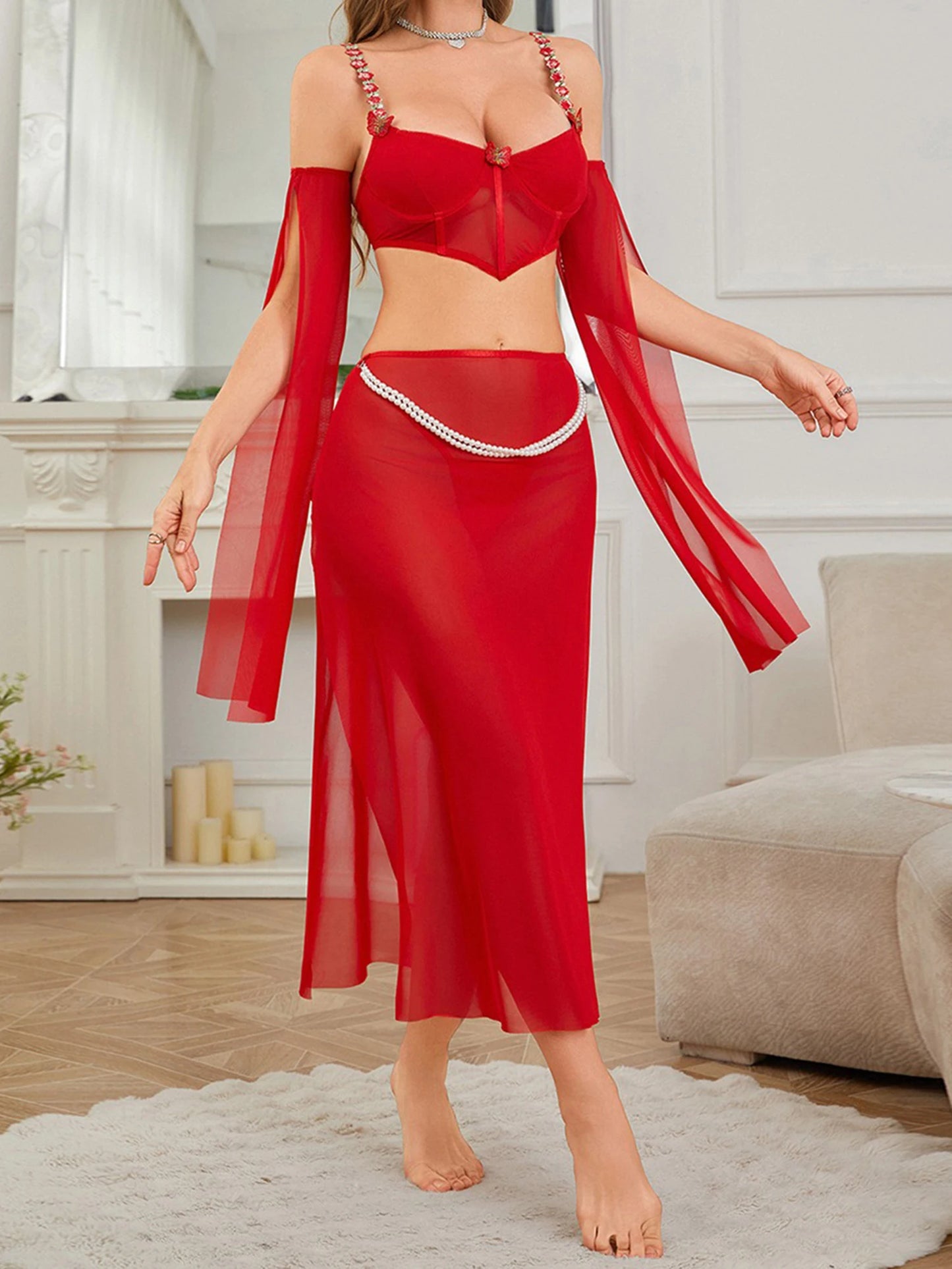 Women s 4 Piece Lace Lingerie Set with Garter Belt and Thigh High Stockings Sexy Bra and Panty Set for Bedroom