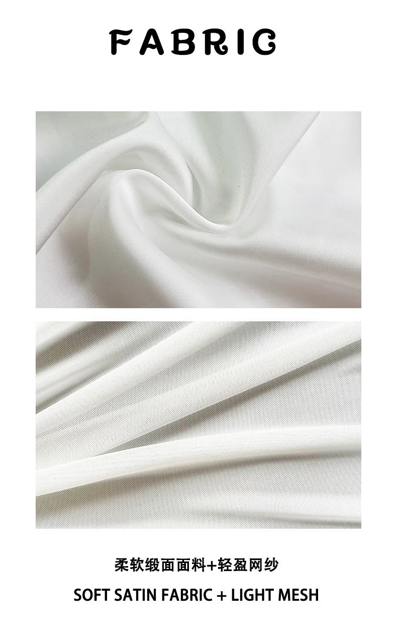 Sexy Sheer Mesh Robe Bride Wedding Robe Suit 2Pcs Lace Patchwork Night Dress Long Chemise Sleepwear Satin Lingerie Pajamas