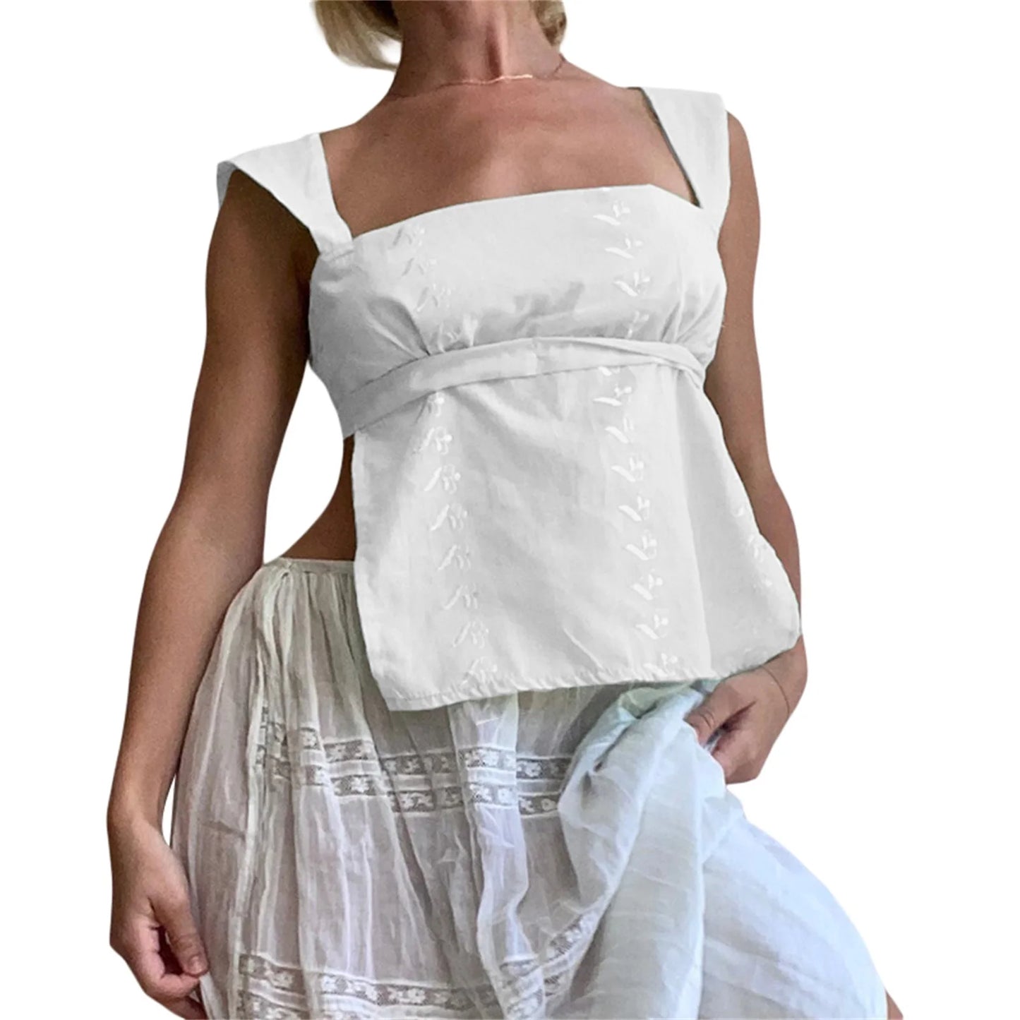 Women Camisole Sleeveless Backless Lacing Embroidery Summer Tops for Party Club