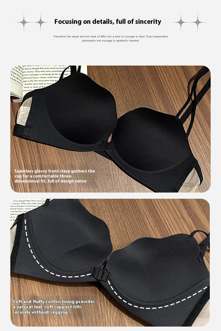 New Front Buckle Beautiful Back Underwear Women's Small Breasts Gathered Integrated Non-wired Breathable Non-marking Bra
