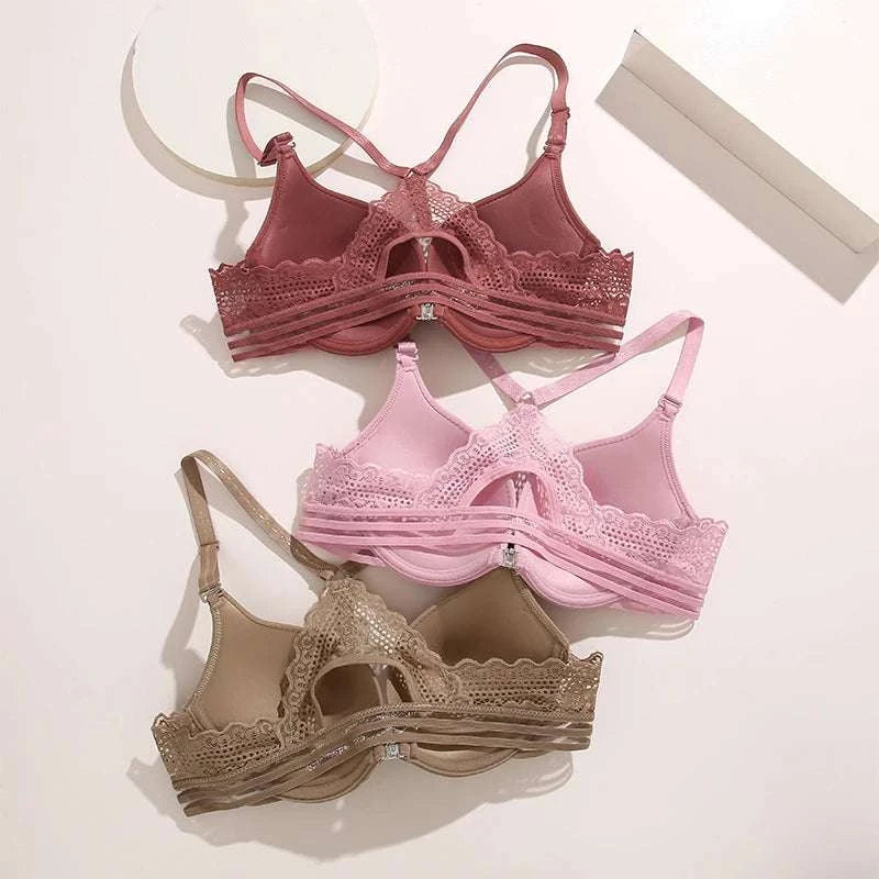 3Pcs Front buckle Sexy Bra Beautiful Back Gathered Lingerie Lace Bra Small Chest Adjustable Bra Women's Upper Support Lingerie