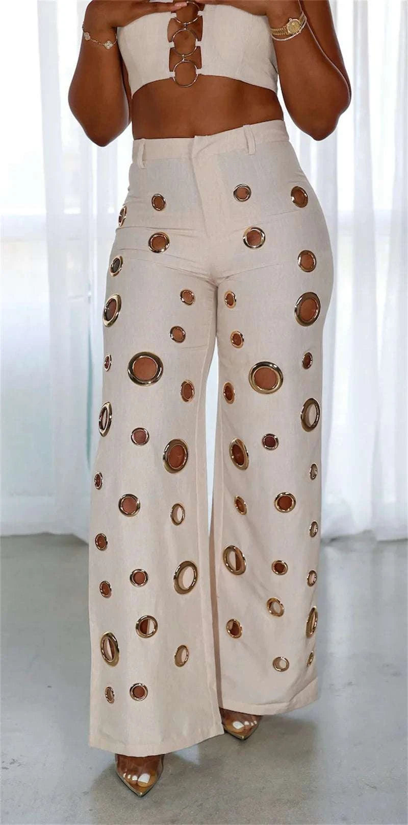 Sexy Night Party 2 Piece Sets Women Outfit Clubwear Festival Clothing Halter Crop Top and Pants Conjuntos Femininos Elegantes