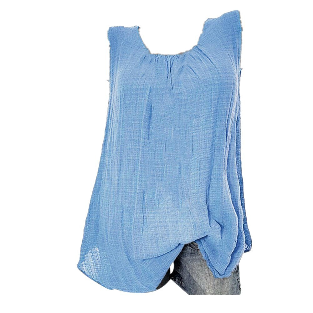 Plus Size Cotton Linen Sleeveless Baggy Tank Top – Casual U-Neck Summer Vest Blouse for Women