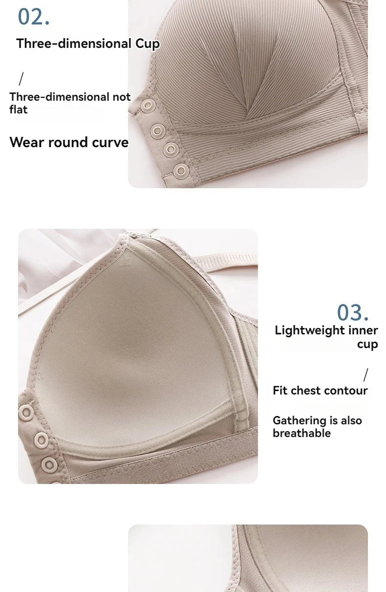 Plus-Size Front-Closure Push-Up Bra for Mature Women – Adjustable Thin Cups, Breathable Comfort Underwear