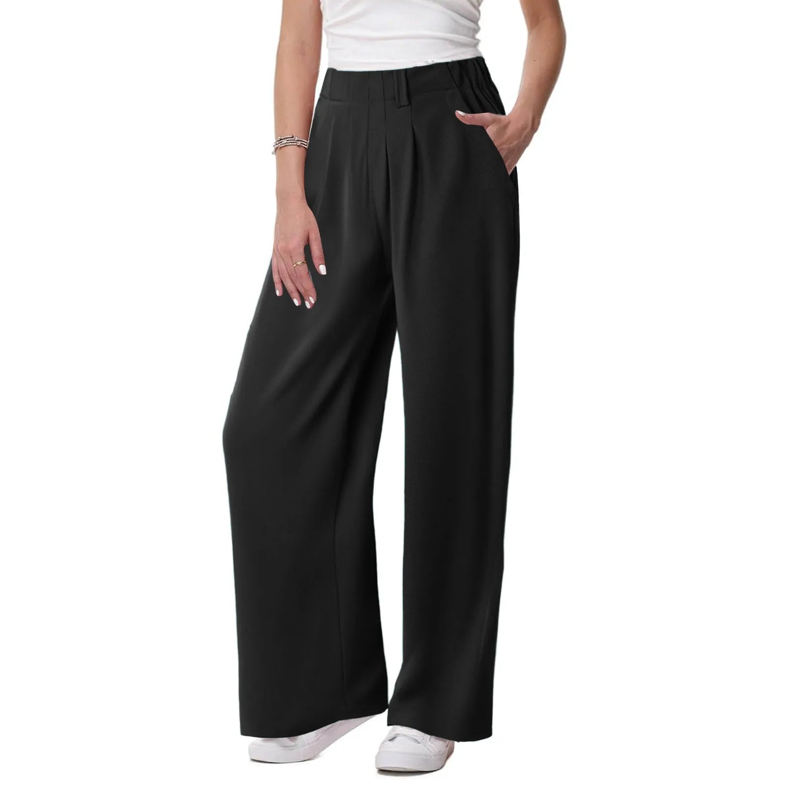 Womens Solid Color Straight Tube Loose Stretch Yoga Pants with Pockets Streetwear Waffle Palazzo Pants Women Joggers Baggy Pants