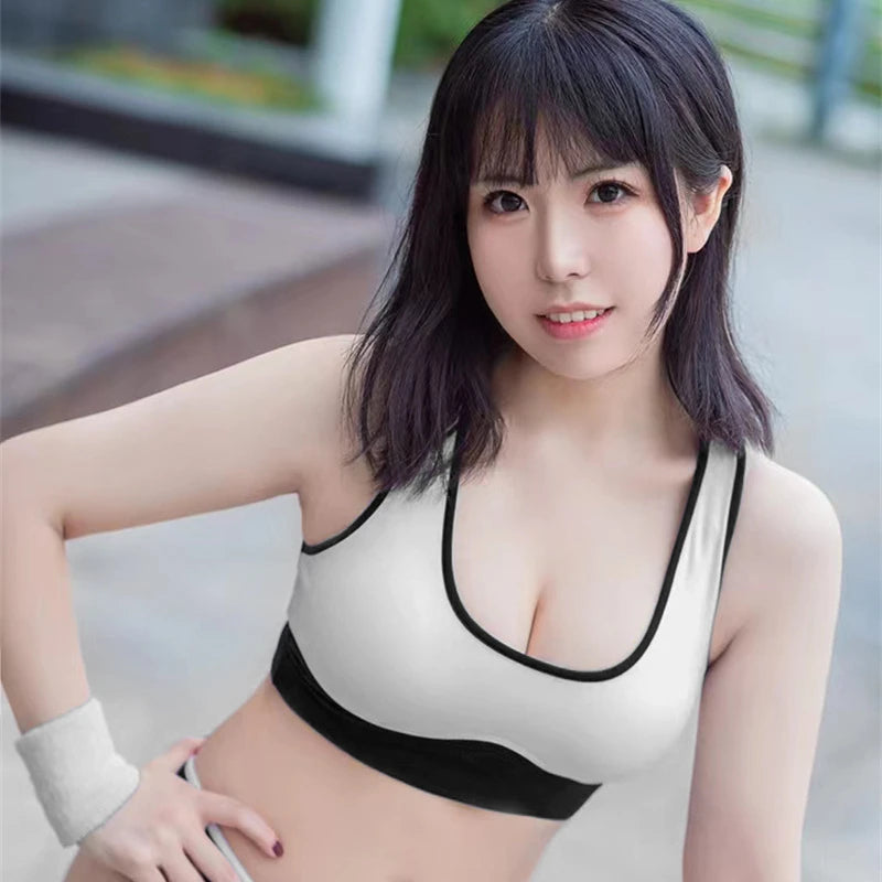 Sheer Hollow-Out Push-Up Anime Cosplay Tank Top & Mini Shorts Set – Sexy Swim & Sport Lingerie