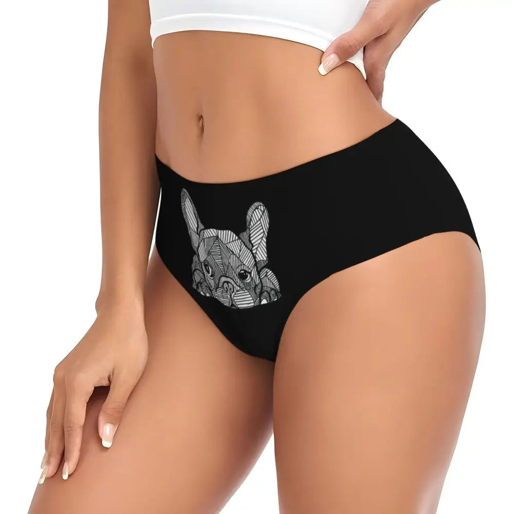 Custom Womens French Bulldog Christmas Santa Claus Brief Panties Female Stretch Underwear Underpants