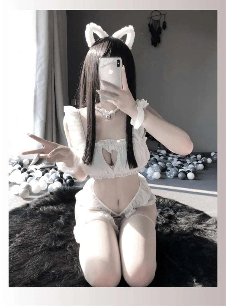 Hot Cute Anime Cow Cosplay Exotic Costume Japanese Style Bikini Lingerie Set for Role Play Night Sleepwear Clubwear Maid Uniform