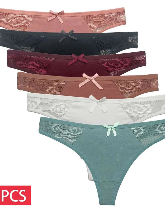 5 PCS/Set Cotton Thong Women Underwear Sexy Lace Panties Female Underpants Solid Color Panties Lingerie Low-Rise G-string