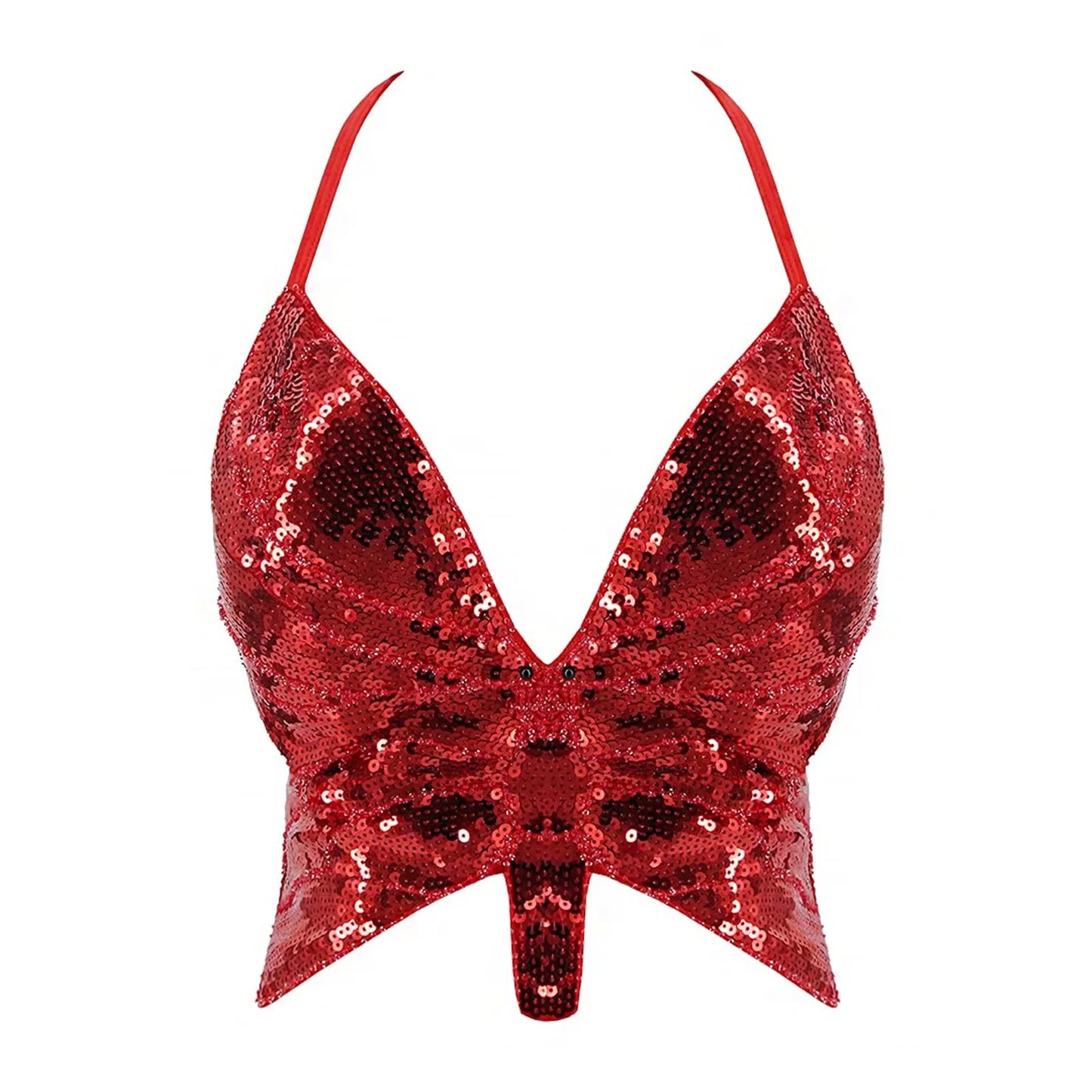 Sparkly Sequin Backless Bandage Crop Top – Sexy Sleeveless Dance & Carnival Vest for Women